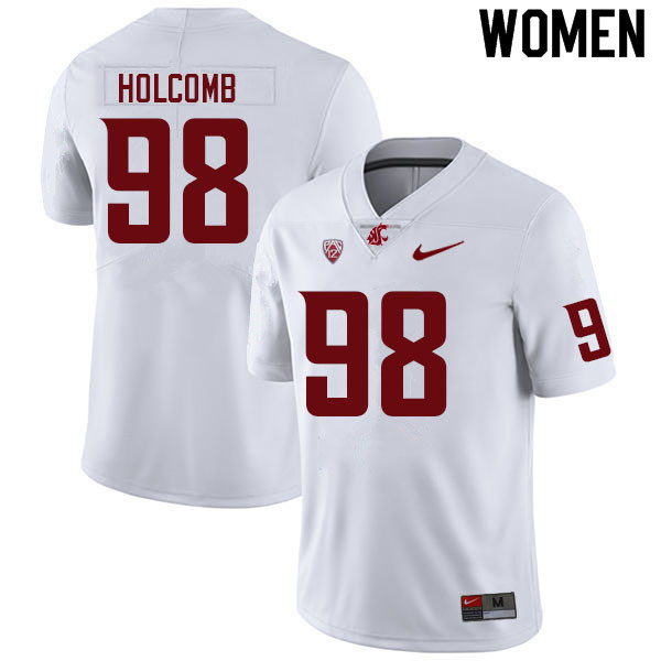 Women #98 Luke Holcomb Washington State Cougars College Football Jerseys Sale-White - Click Image to Close